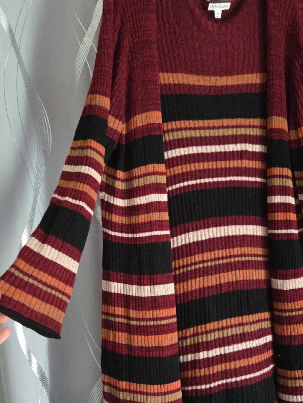Ophelia Roe Open Front Striped Cardigan Wrap in Burgundy 3X - Picture 2 of 4